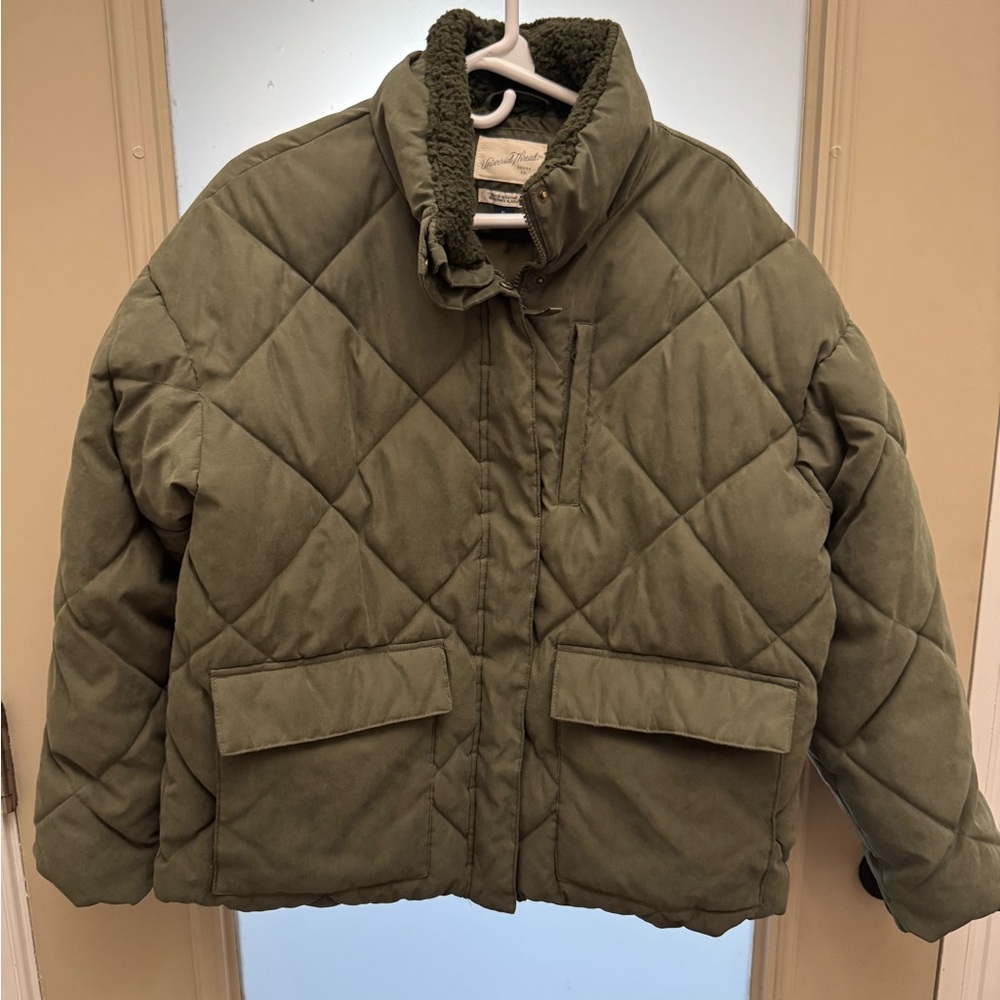 Women’s Universal Thread Quilted Olive Green Puffer Jacket XL